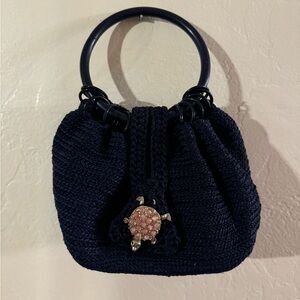 Vintage Women's Blue Fabric Purse turtle clasp Small Evening Wedding 1930s to 19